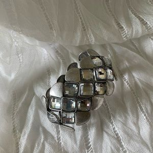 Silver tone cuff stretchy bracelet